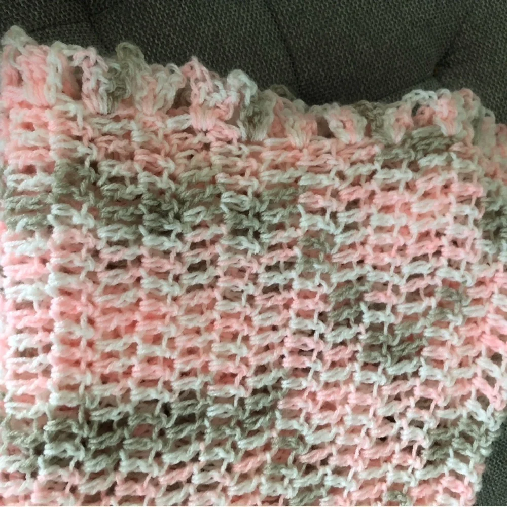 Handmade crochet pink & brown oversized baby blanket